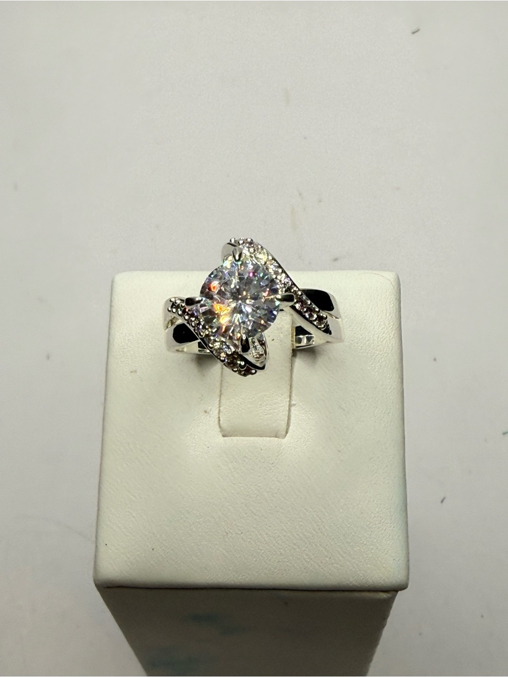 Charter club Silver Plated Cubic Zirconia Bypass Ring Size 9 w/ Box - Picture 1 of 5